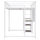 ZNTS Full Size Loft Bed with Desk and Whiteboard, Metal Loft Bed with 3 Shelves and Ladder, White 62617184