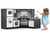 Interactive Kids Play Kitchen with Ice Maker & Chalkboard, Corner Design Pretend Cooking Set with 98686354