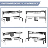 2-Tier Over Sink Dish Rack - Extendable Steel, 12 Bowls10 Plates Capacity, Rust-Proof, Suck Caps 40646898