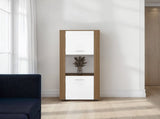 Hyder Bookcase with Upper and Lower Doors, Open Center Shelf and Vertical Design, Natural Oak / B097P474310