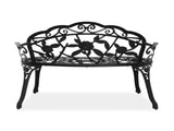 Outdoor Cast Aluminum Patio Bench, Porch Bench Chair with Curved Legs Rose Pattern, Black 50857414