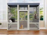 Gray Wooden Catio Outdoor Pet Enclosure with Waterproof Top, Spacious and Secure Cat House & Small W773P362350