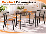 1 Table 2 Chairs Dining Table Set, Oval MDF Tabletop, Black Metal Frame, KD Knock 20139247