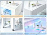 White High Gloss TV Stand with RGB LED Lights, MDF Entertainment Center with 2 Drawers & Tempered 95990060