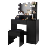 ZNTS FCH Large Vanity Set with 10 LED Bulbs, Makeup Table with Cushioned Stool, 3 Storage Shelves 1 30731740