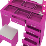 Vanity Desk Set with Large Lighted Mirror and Powre Outlet, Glass Top Makeup with 7 Drawers, 99371963
