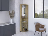 Chicago 75" H Mirrored Corner Bar Cabinet, With Glass Doors, Two Shelves and Stemware B200P239804