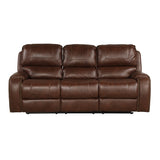 Achern Brown Leather-Air Nailhead Manual Reclining 3-Piece Sofa Set T2574P198808