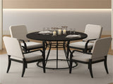 Black 47" Round Dining Table , Family-Sized for 4-6 People, Hourglass Metal Base & Curved Tabletop 58412360
