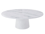 47 inch Round MDF Dining Table for 4, Modern Farmhouse Kitchen Table with Wood Strip Base, Marble 72506894
