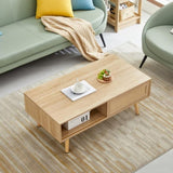 41.34" Rattan Coffee table, sliding door for storage, solid wood legs, Modern table for living room W126573113