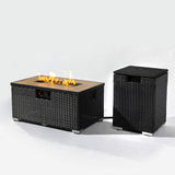 Rattan Fire Pit Table with Propane Tank Holder, Fire Table with Ceramic Tile Table Top W853P202194