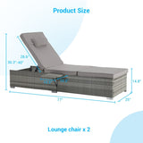 Outdoor Chaise Lounge Chair Set of 2 with Patio Pool Chairs Tanning Lounges for Outside,Beach Rattan W874P266565