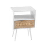15.75" Rattan End table with drawer and solid wood legs, Modern nightstand, side table for living W126573108