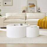 White Nesting table set of 2, Handcraft Relief MDF Coffee Table for Living Room/Office/Leisure Area W876P271185