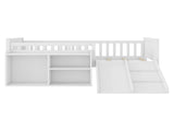 Twin Size Low Loft Bed for Kids with Slide, Movable Bookshelf Storage, Guardrails, Low Loft Bed W2593P437109