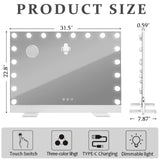 31.5"x22.8" Selfie Remote Control Vanity with Lights, 0.6" Ultrathin Large Hollywood Vanity W3660P373024
