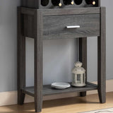 Wine Bar Cabinet, Kitchen Storage Cabinet with Drawer and Open Shelves, Distressed Grey B107130945