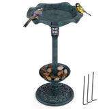 Green Standing Pedestal Birdbath and Feeder Combo with Solar Powered Lamp 50023949