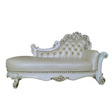 ZNTS ACME Vendome Chaise w/2 Pillows, Synthetic Leather & Antique Pearl Finish BD01523