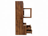 Tall Narrow Nightstand with Open Shelves, Glass Door Cabinet & 2 Drawers, Bedside Cabinet for Small W331P532626