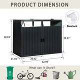 Garbage Bin Shed Stores 2 Trash Cans Metal Outdoor Bin Shed for Garbage Storage,Stainless Galvanized W54071043