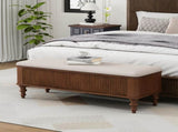 50.8-inch Multi-Functional Ottoman Bench-Solid Rubberwood Bed End Bench with Linen Seat, W5819P481607