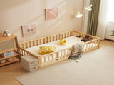 Natural wood color, painted finish, pine wood, playpen bed, with door, and bed board, twin 29052325