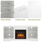 TV Stand Electric Fireplace TV Stand Glass Shelves, 3D Fireplace TV Stand LED Lights Wood 56937921