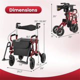 New 2-in-1 Foldable Rollator Walker with 9 Inch Pneumatic Tires 14330842