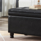 Upholstered tufted button storage bench ,Faux leather entry bench with spindle wooden legs, Bed W2186P151305