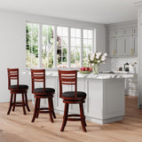 24" Counter Height Slat Back Swivel Stool, Cherry Finish, Charcoal Fabric Seat B04660686