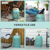 12" Patio Round Side Table, Outdoor Footstool, Garden Mosaic Accent Side Table, Plant Stand, Blue W2225142494