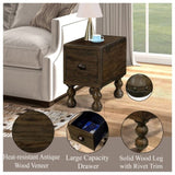 Solid Wood End Table, Rectangle 23.6 inch Narrow Side Table with Drawer, Vintage Bedside Table W1202P176734