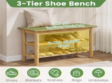 Natural Rubberwood 3-Tier Shoe Rack Bench 24" 485LBS Capacity Entryway Storage Bench 81468557