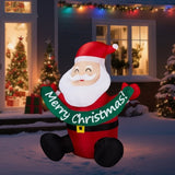 5.8FT Lighted Christmas Inflatable Decoration, Inflatable Santa Claus Holding Banner, Funny Blow Up 24353622