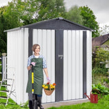 ZNTS XWT014 Garden Metal Storage Shed Gray White 6x4x6ft outdoor storing tools Rainproof Hinge door W1711P154709