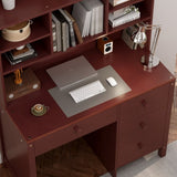 Vintage 40'' Home Executive Desk and Upholstered Chair Set with Bookshelf, Computer Desk with Four N733P272894P
