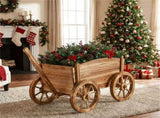 Vintage Wood Flower Pot Stand Wagon Cart with Drainage Hole 44LBS Capacity for Indoor Outdoo 35797898