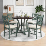 5-Piece Round Dining Table and 4 Fabric Chairs with Special-shaped Table Legs and Storage Shelf 15508700