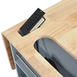 Kitchen Island with Power Outlet,Kitchen Storage Island with Drop Leaf Rubber Wood,Open Storage WF305556AAG