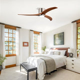 52" Flush Mount Ceiling Fan Solid Wood Blades Ceiling Fan With Light with Remote Control, Noiseless W1592P322639