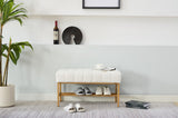 End of Bed Bench with Shelf, Teddy fabric Upholstered Storage Shoe Bench, Modern Bedroom Bench with W2725P237654