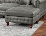 1pc Cocktail Ottoman Slate Gray Breathable Leatherette Tufted Nailhead Wooden Legs Living Room B011P234290