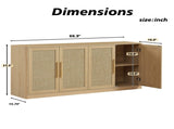 67" Rattan Sideboard Buffet, 4-Door Large Storage Credenza with Shelves, Boho Oak Buffet W1820P522734