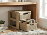 2-Drawer PP Storage Organizer Wicker Style Narrow Cabinet for Home Office 09536706