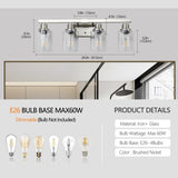 Modern 4-Light Bathroom Vanity Light Fixture - Brushed Nickel Finish with Clear Glass Shades, W1340P206668