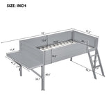 Wood Twin Size Gaming Loft Bed with Desk and LED, Grey N709P236479E