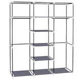 ZNTS 69" Portable Clothes Closet Non-Woven Fabric Wardrobe Double Rod Storage Organizer Gray 98225165