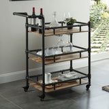 Industrial Style Antique Black Inspired Design Natural Oak 1pc Serving Cart 3-Tier Server w wheels B011P191544